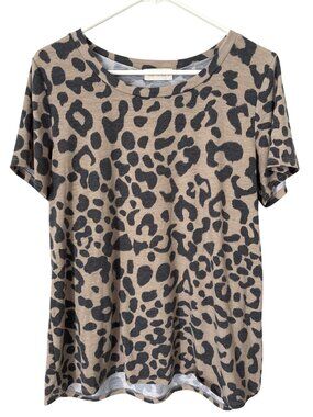 The Nines T Shirt Size XL Leopard Print Crewneck Short Sleeve Top Beige Black